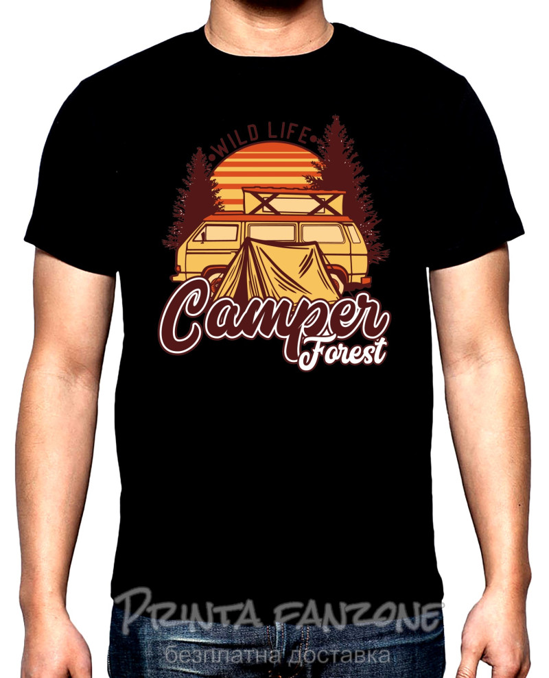 Тениски Wild life camper forest, мъжка тениска за къмпинг, 100% памук, S до 5XL
